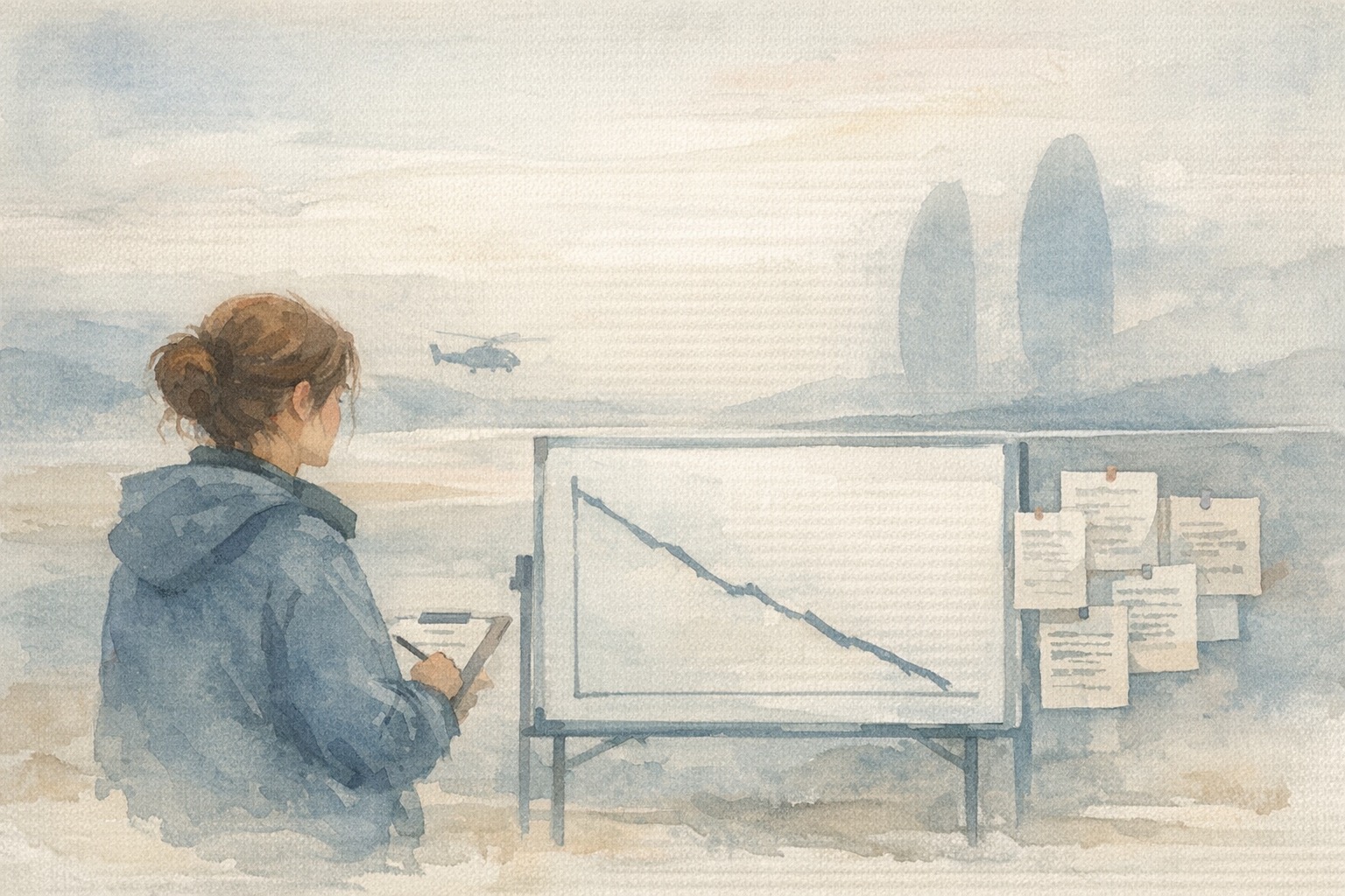 Abstract visualization of a signal gradually losing coherence as it passes through layered processing stages, with early stages showing clean waveforms and later stages showing scattered, fragmented patterns