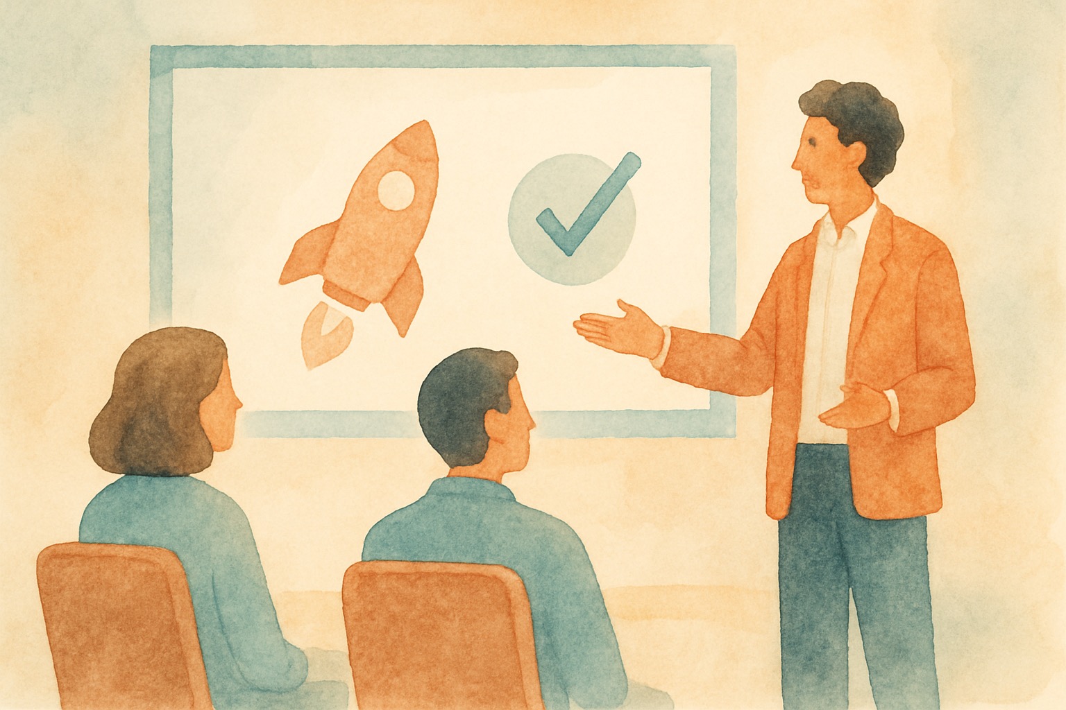 Watercolor illustration of an engineer monitoring a production AI agent dashboard with reliability metrics