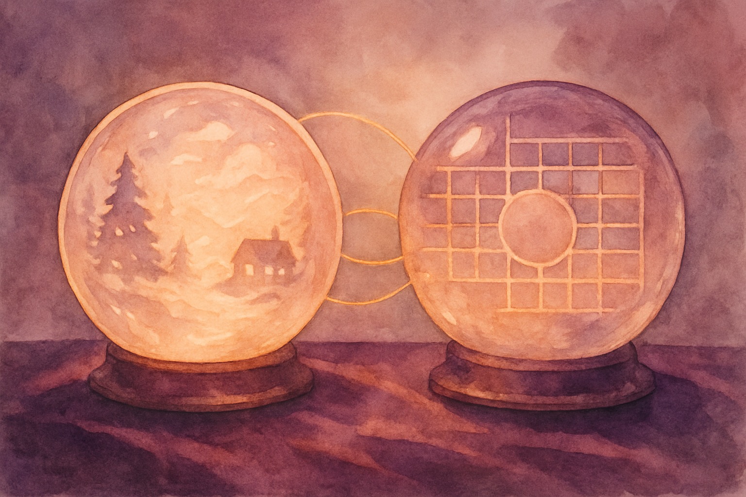 Abstract neural pathways splitting into two branches representing episodic and semantic memory systems