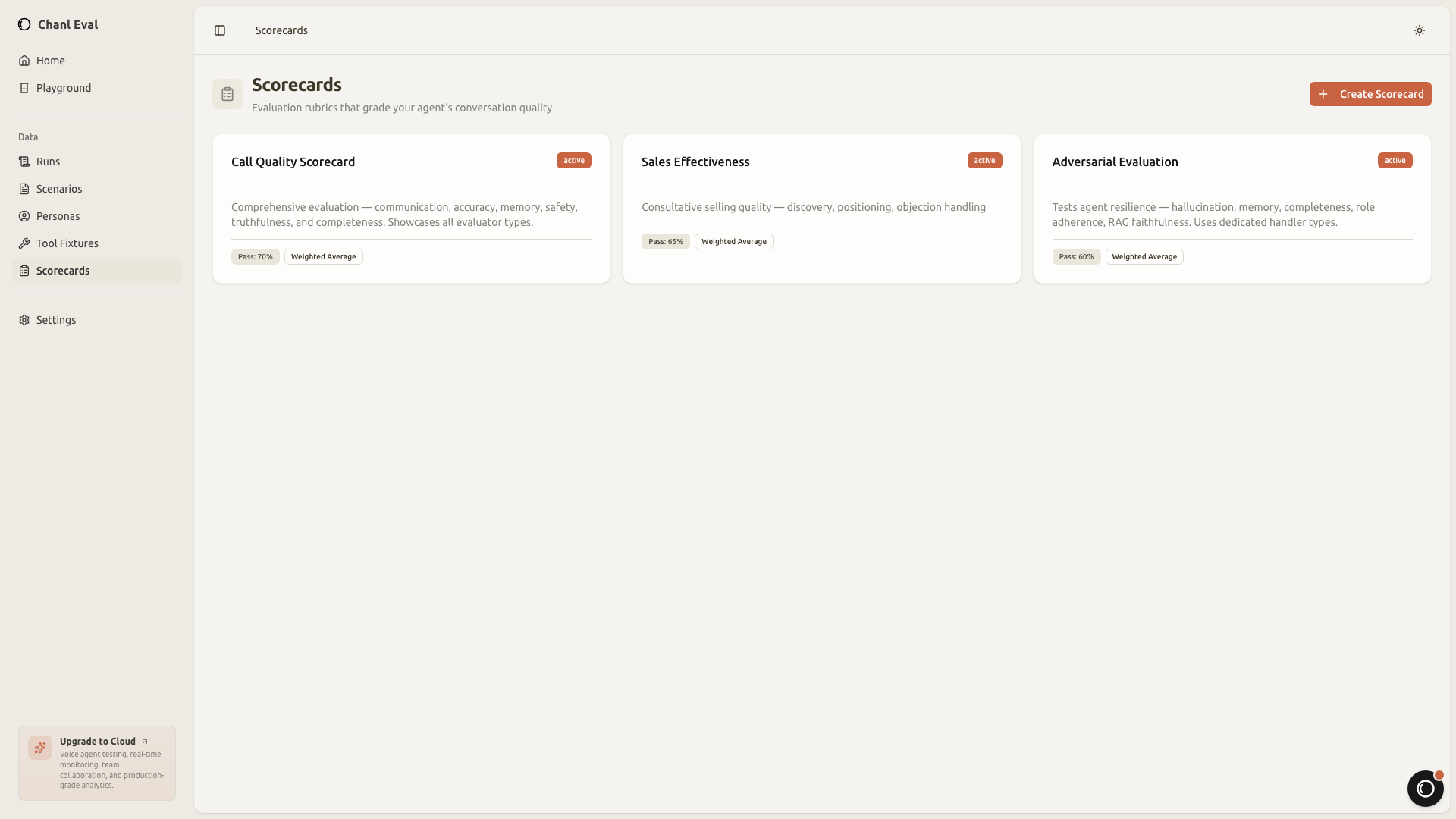 Scorecard with multiple criteria showing different handler types