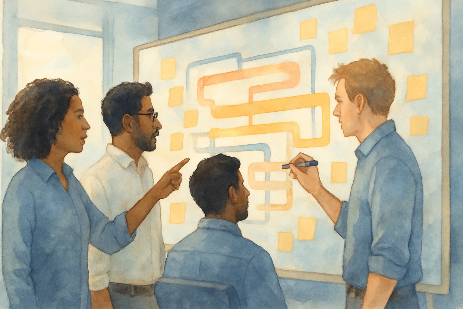 Illustration of an engineer assembling context layers for an AI agent, with memory, tools, and knowledge sources flowing into a central pipeline