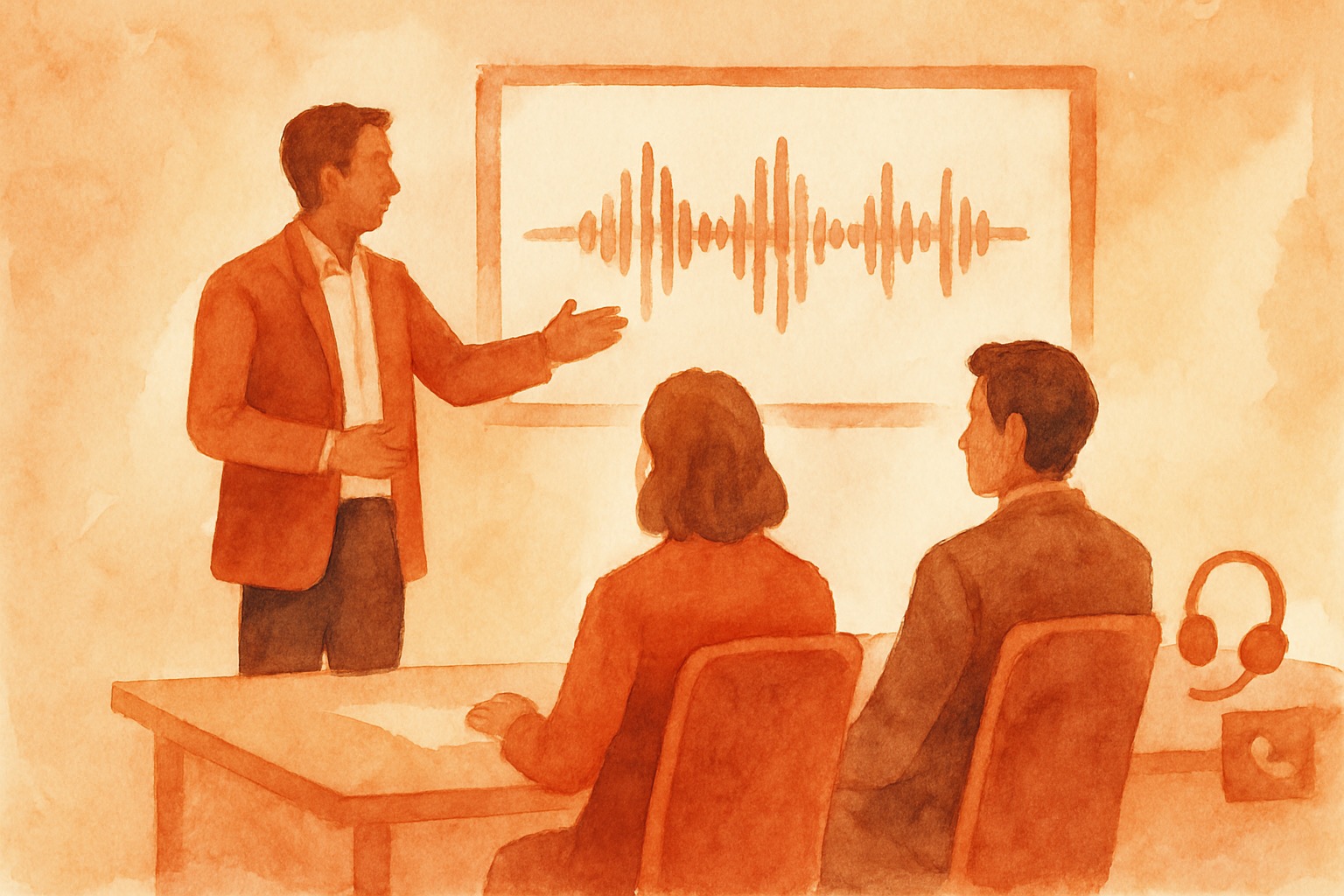 Watercolor illustration of converging streams representing voice, vision, and text flowing into an AI agent system