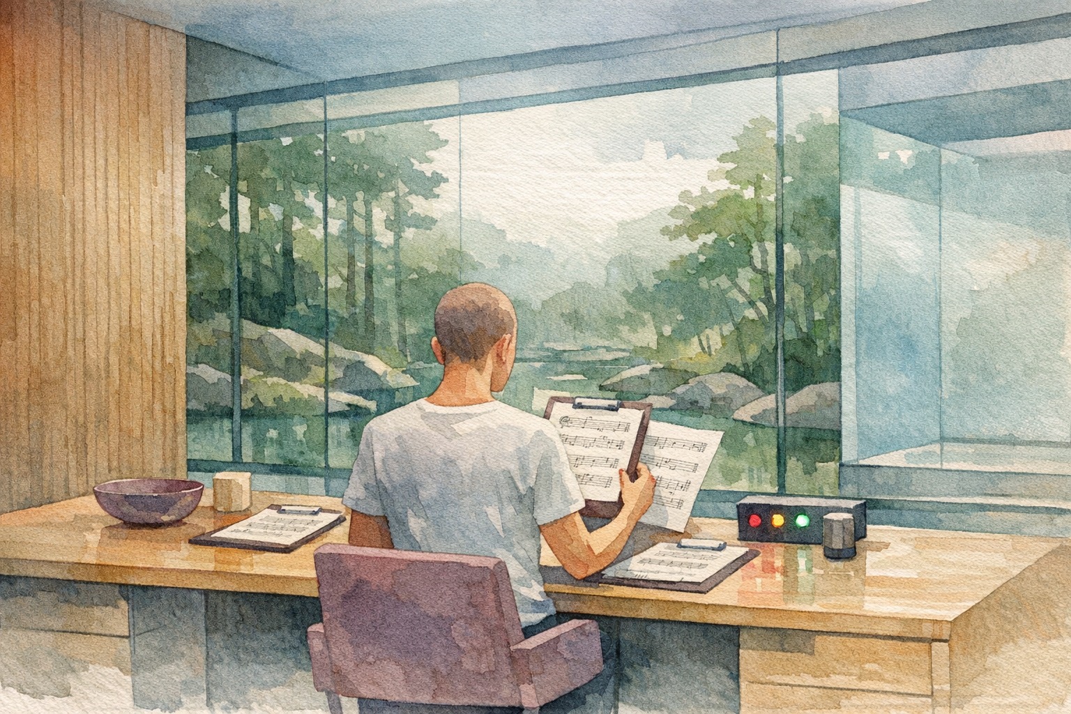 Illustration of a quality monitoring dashboard showing score trends and alert thresholds across production AI agent conversations