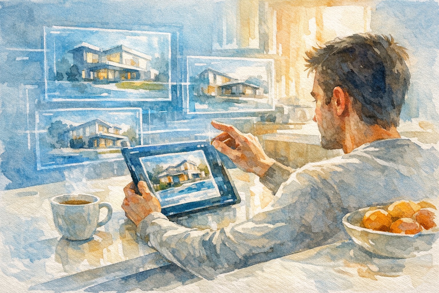 A phone screen showing a text conversation qualifying a home buyer at 2 AM, with a sleeping real estate agent in the background