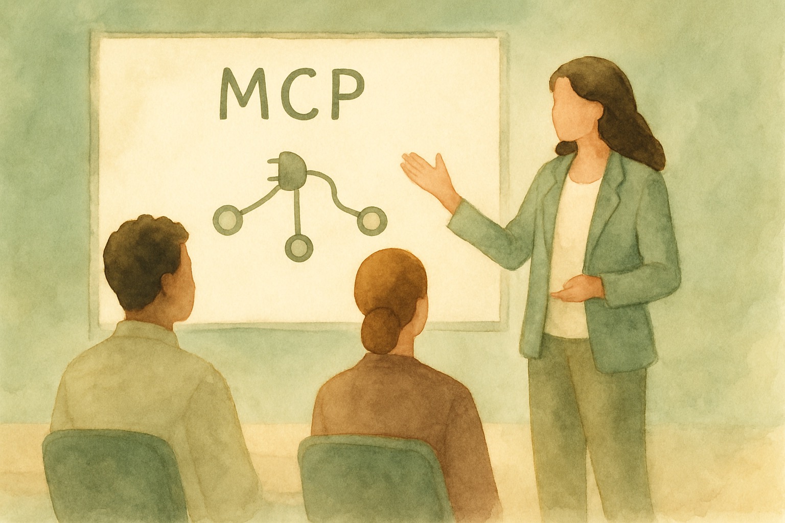 Watercolor illustration of two interlocking systems — tools and behavioral instructions — powering an AI agent